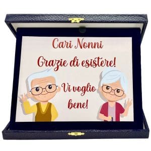 Targa con cofanetto rettangolare - Cari Nonni grazie di esistere - Borgi Cioccolateria Lindt