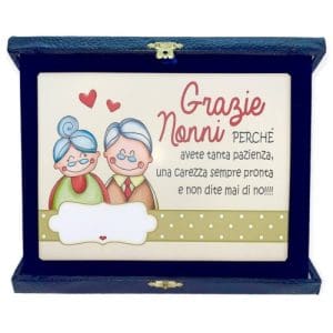 Targa con cofanetto rettangolare - Grazie nonni- Borgi Cioccolateria Lindt